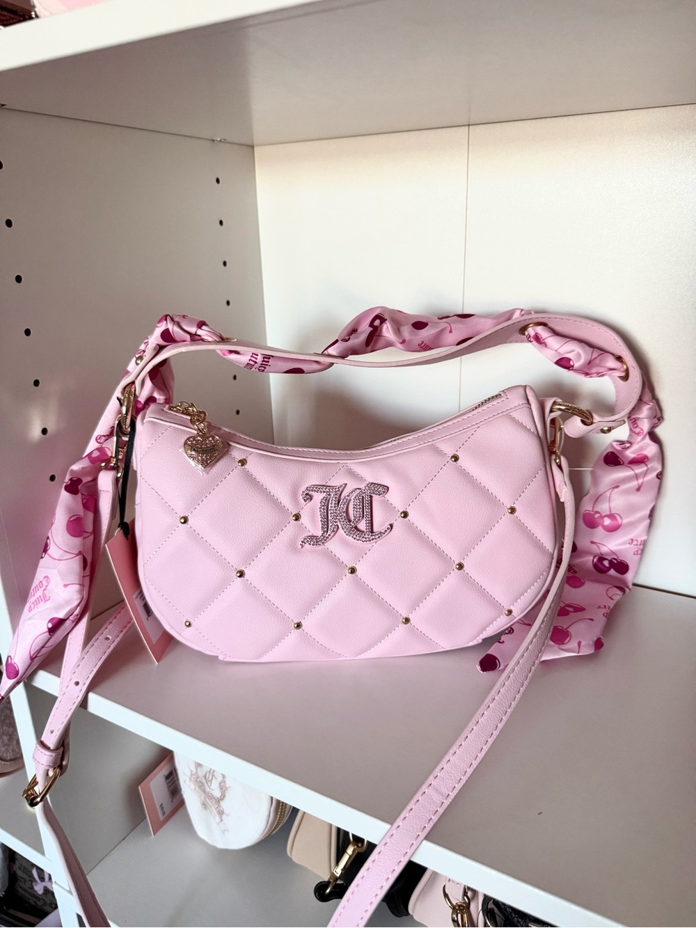 Juicy Couture “Holding The Line” Pink Quilted Shoulder Bag with Gold Accents